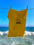 Yellow  Peanuts Calif T-Shirt with a design of snoopy skateboarding.