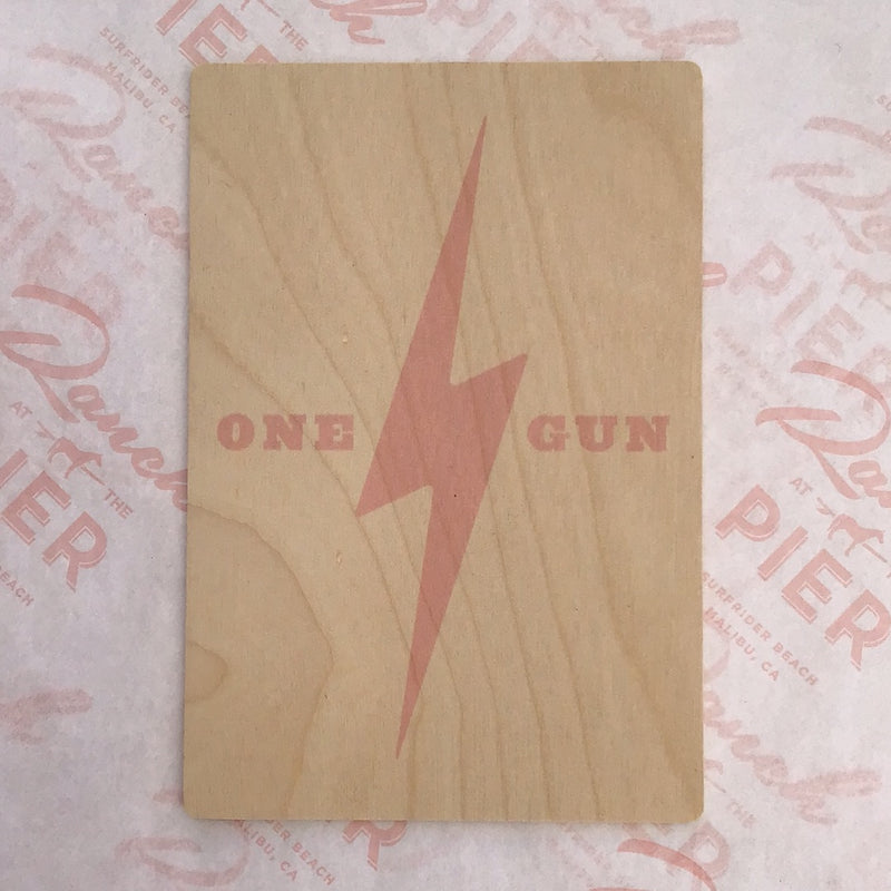 One Gun Wooden Postcard (Lightning Bolt Pink)