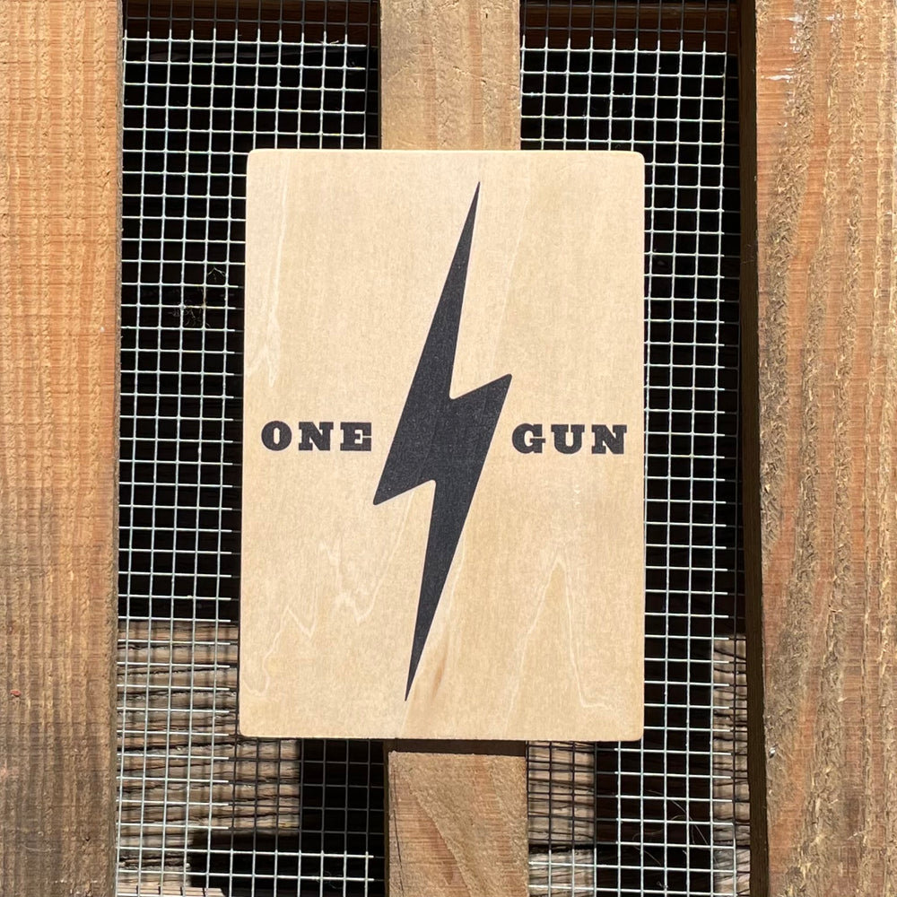 One Gun Wooden Postcard (Lightning Bolt)
