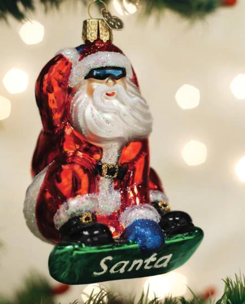 Snowboarding Santa Ornament
