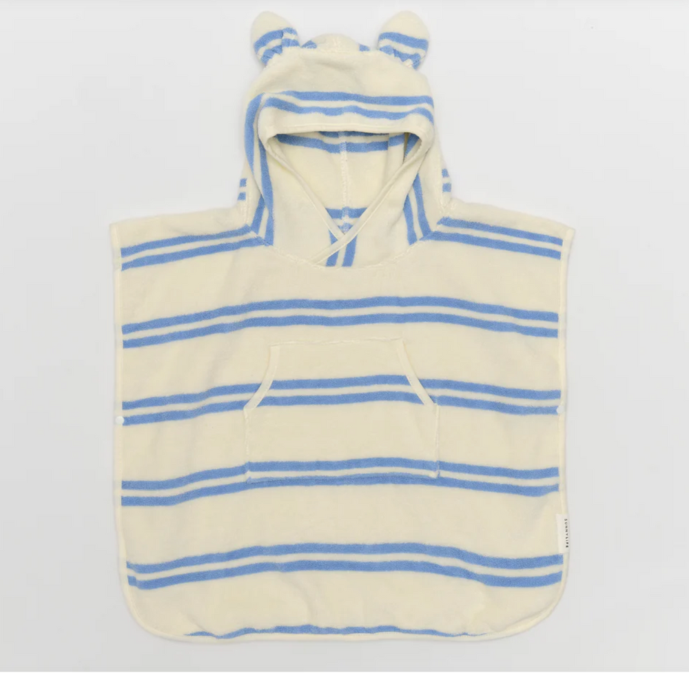 Kids Hooded Towel Sid The Seagull Blue Stripe