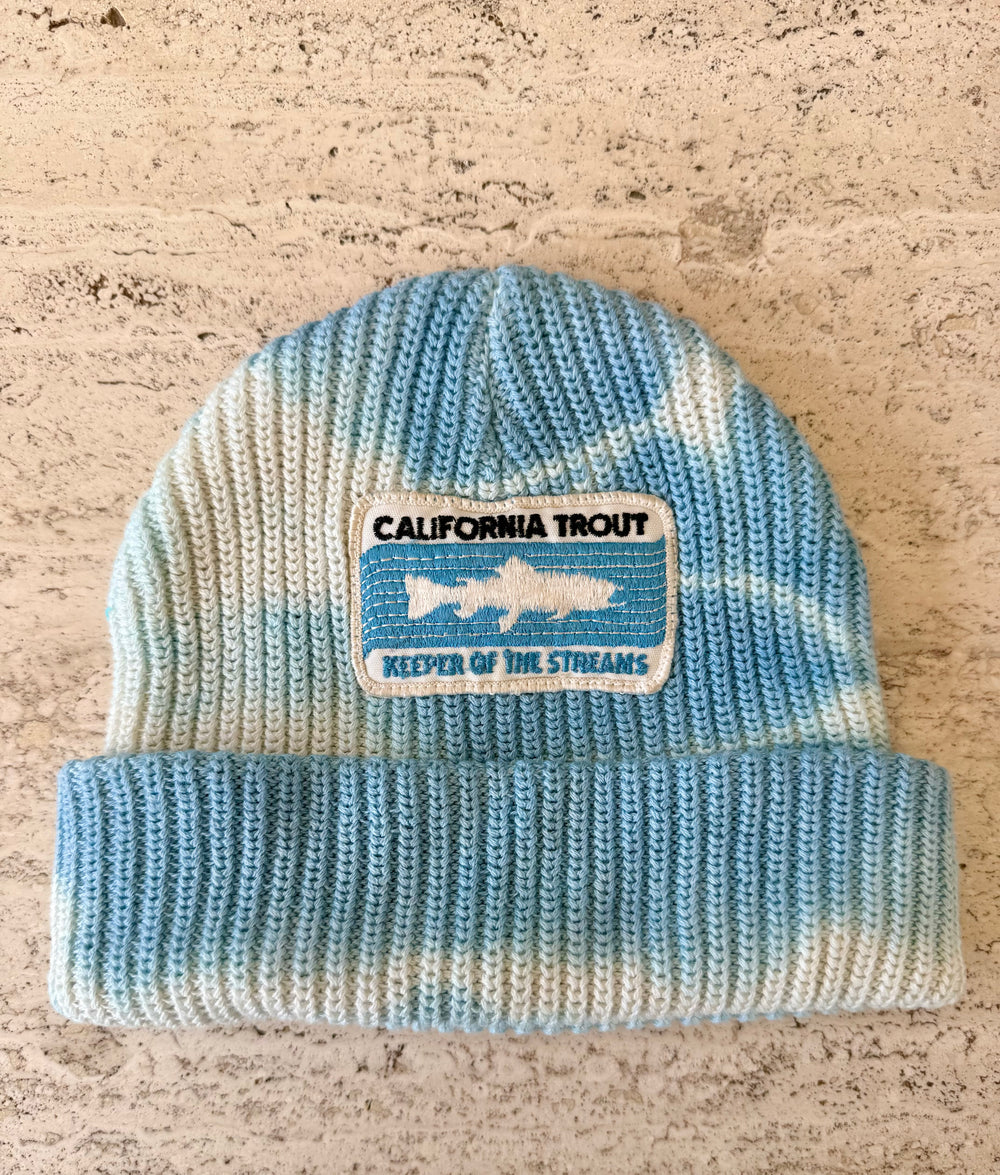 Tie-Dye /Light Blue Momo Beanie "California Trout"/ 1 patch