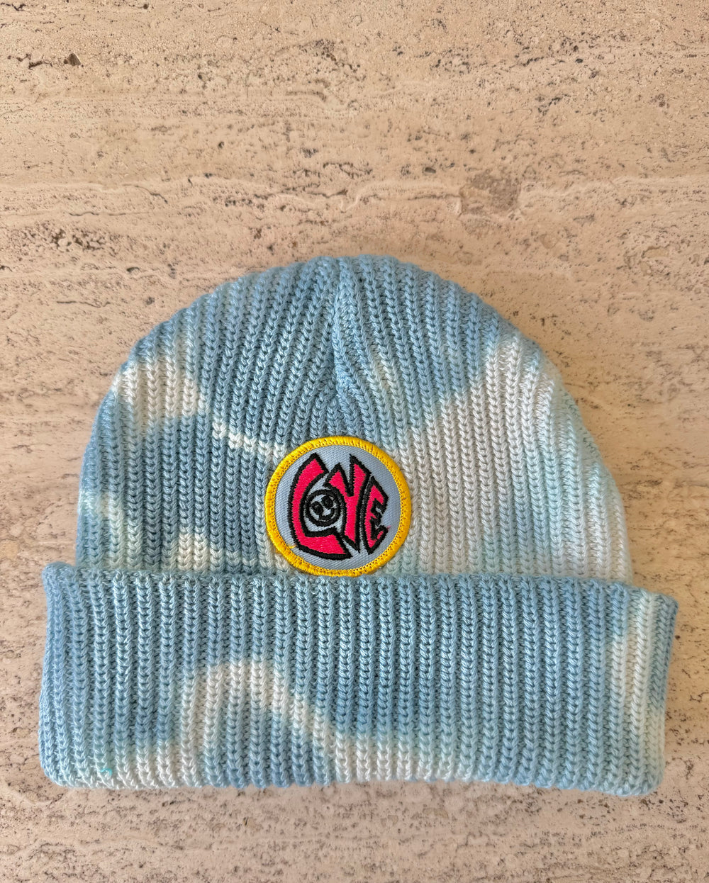 Tie-Dye /Light Blue Momo Beanie "LOVE"/ 1 patch