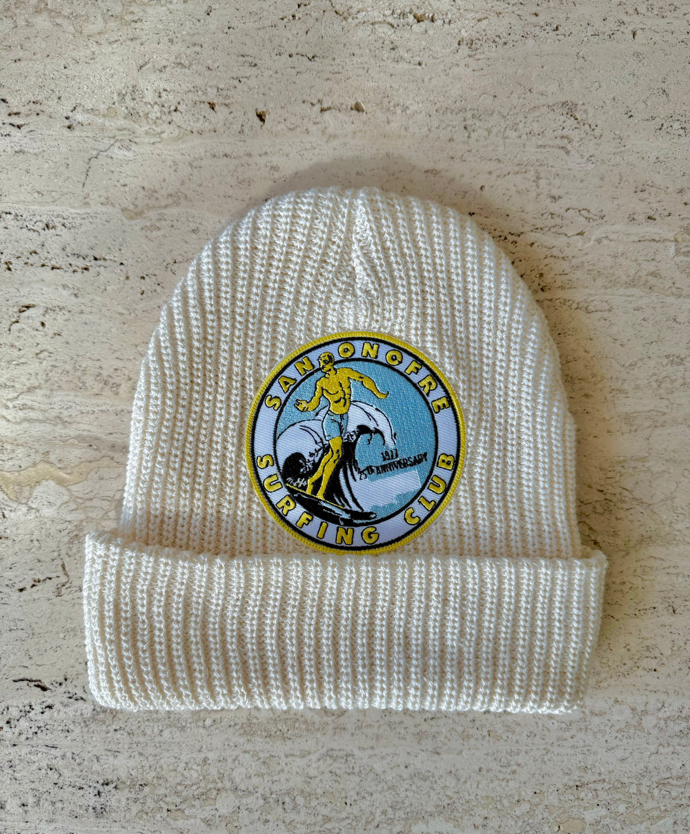 White Momo Beanie "San Onofre Surfing Club"/  1 patch