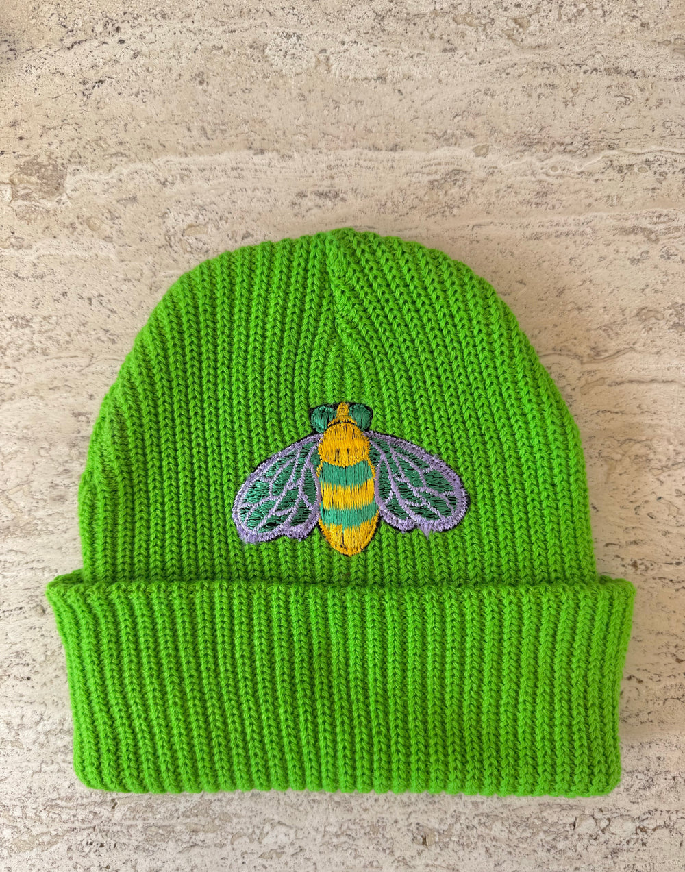 Green Momo Beanie "Bee blue/yellow"/ 1 patch