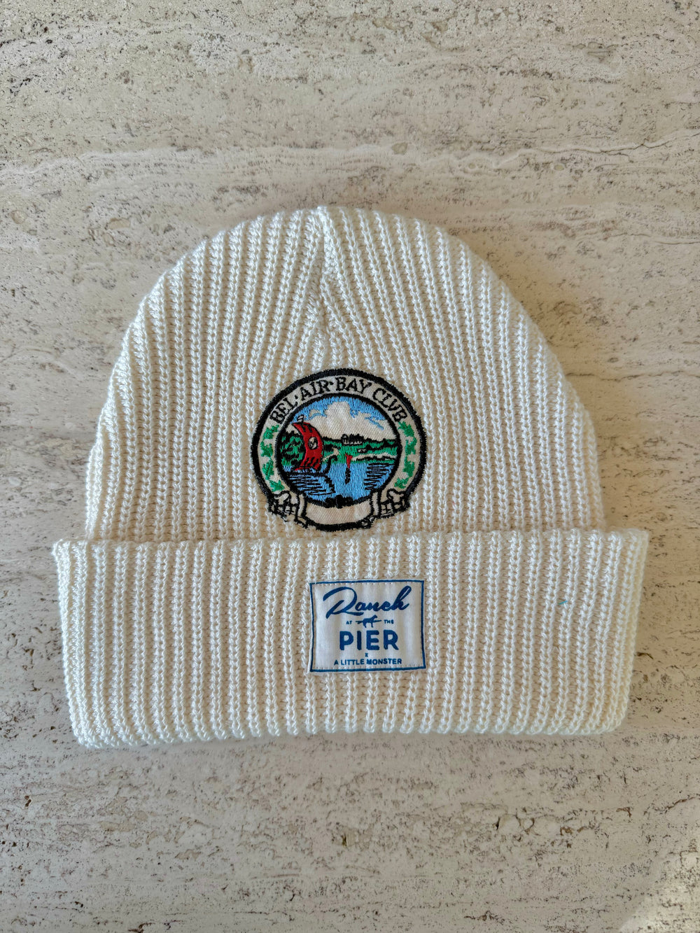 White Momo Beanie "Bel Air Bay Club"/  1 patch