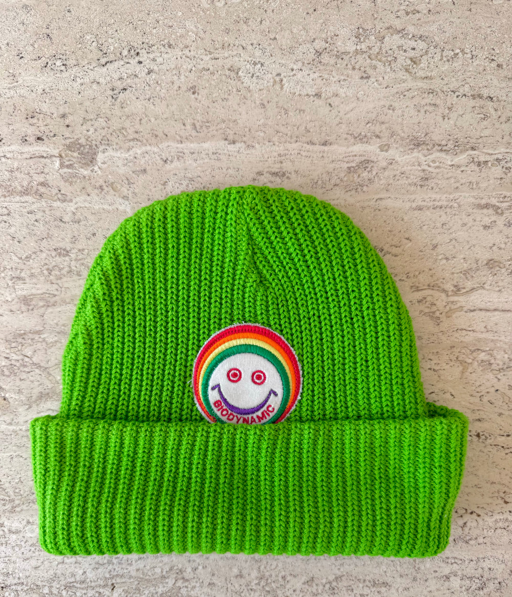 Green Momo Beanie "Smiley"/ 1 patch