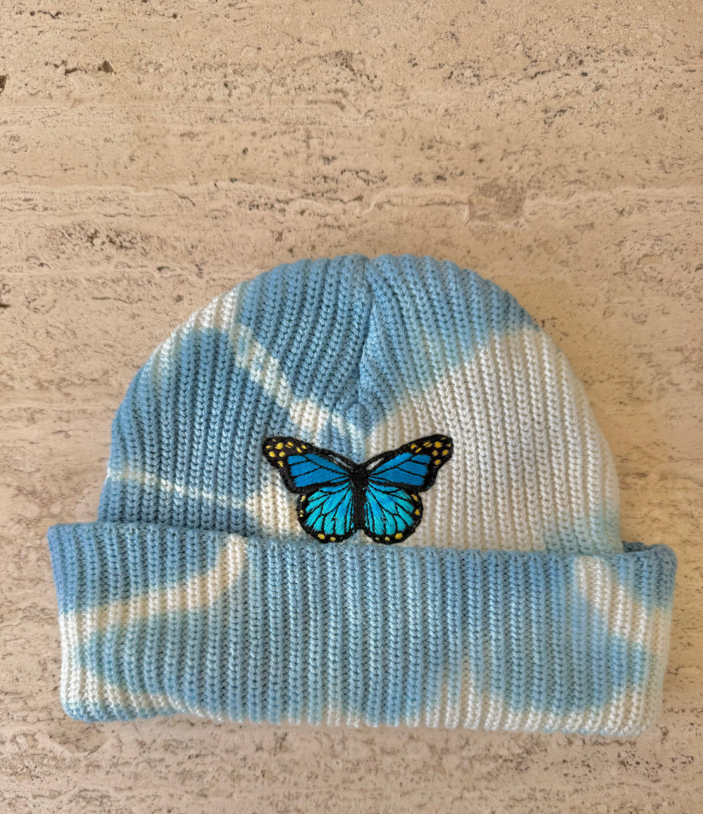 Tie-Dye /Light Blue Momo Beanie "Monarch"/ 1 patch