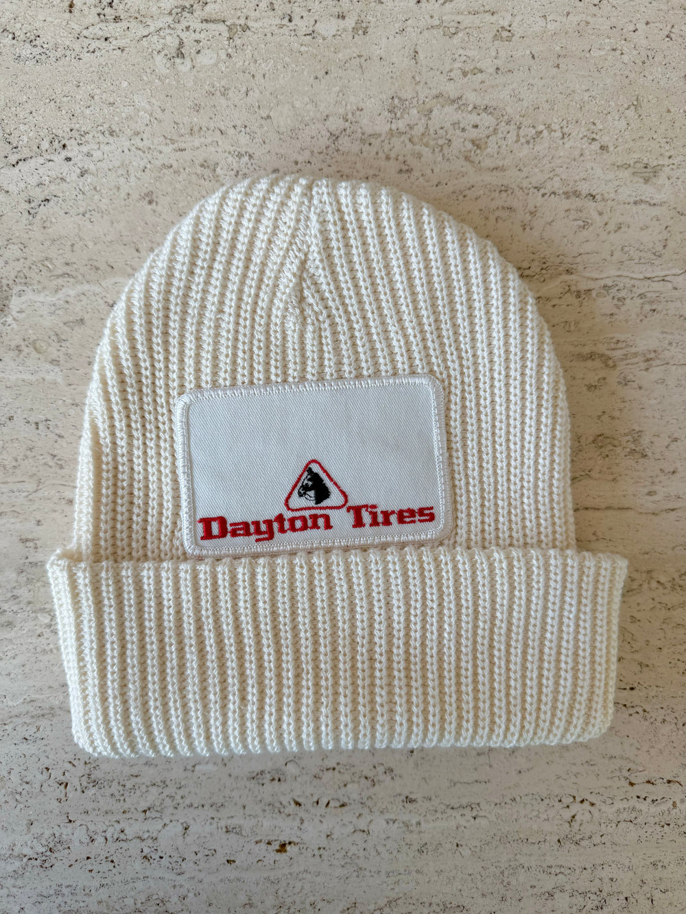 White Momo Beanie "Dayton Tires"/  1 patch