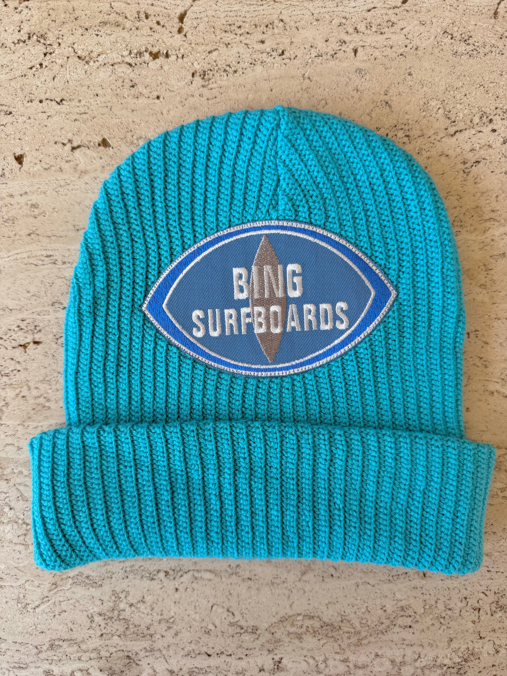 Blue Momo Beanie "Bing Surfboards"/ 1 patch