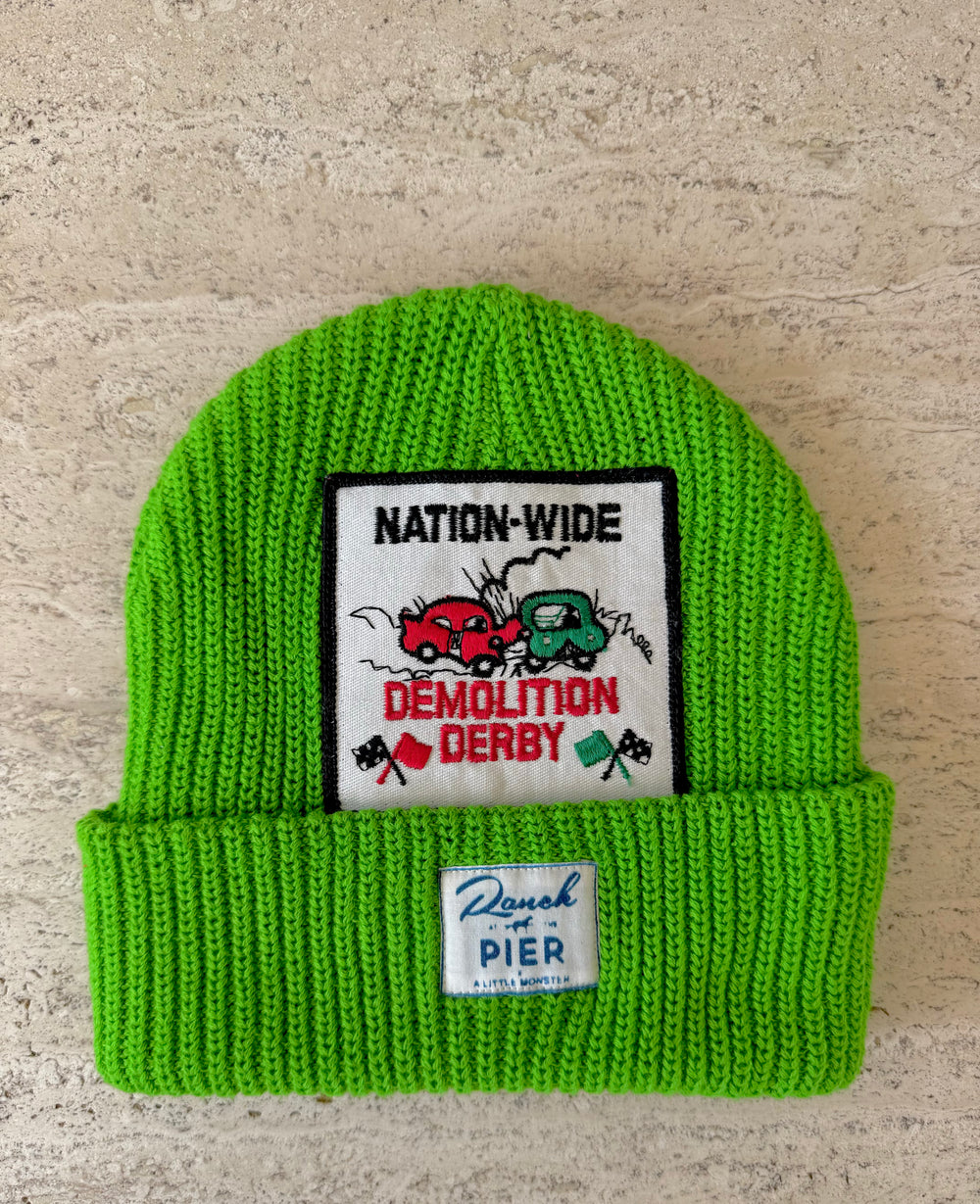 Green Momo Beanie "Nation-Wide Demolition Derby"/ 1 patch