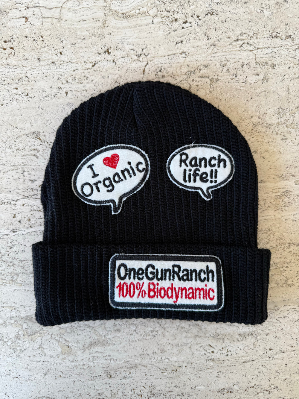 Black Momo Beanie "I Love Organic Ranch Life"/ 3 patches