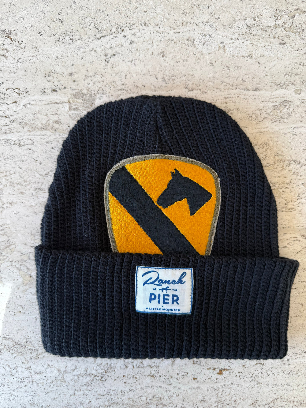 Black Momo Beanie "Horse /Orange background"/ 1 patch