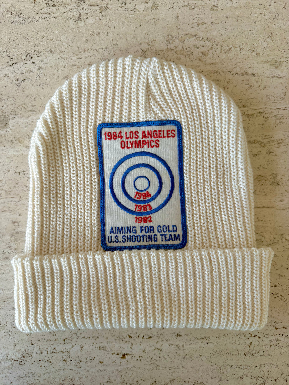 White Momo Beanie "1984 LA Olympics"/  1 patch