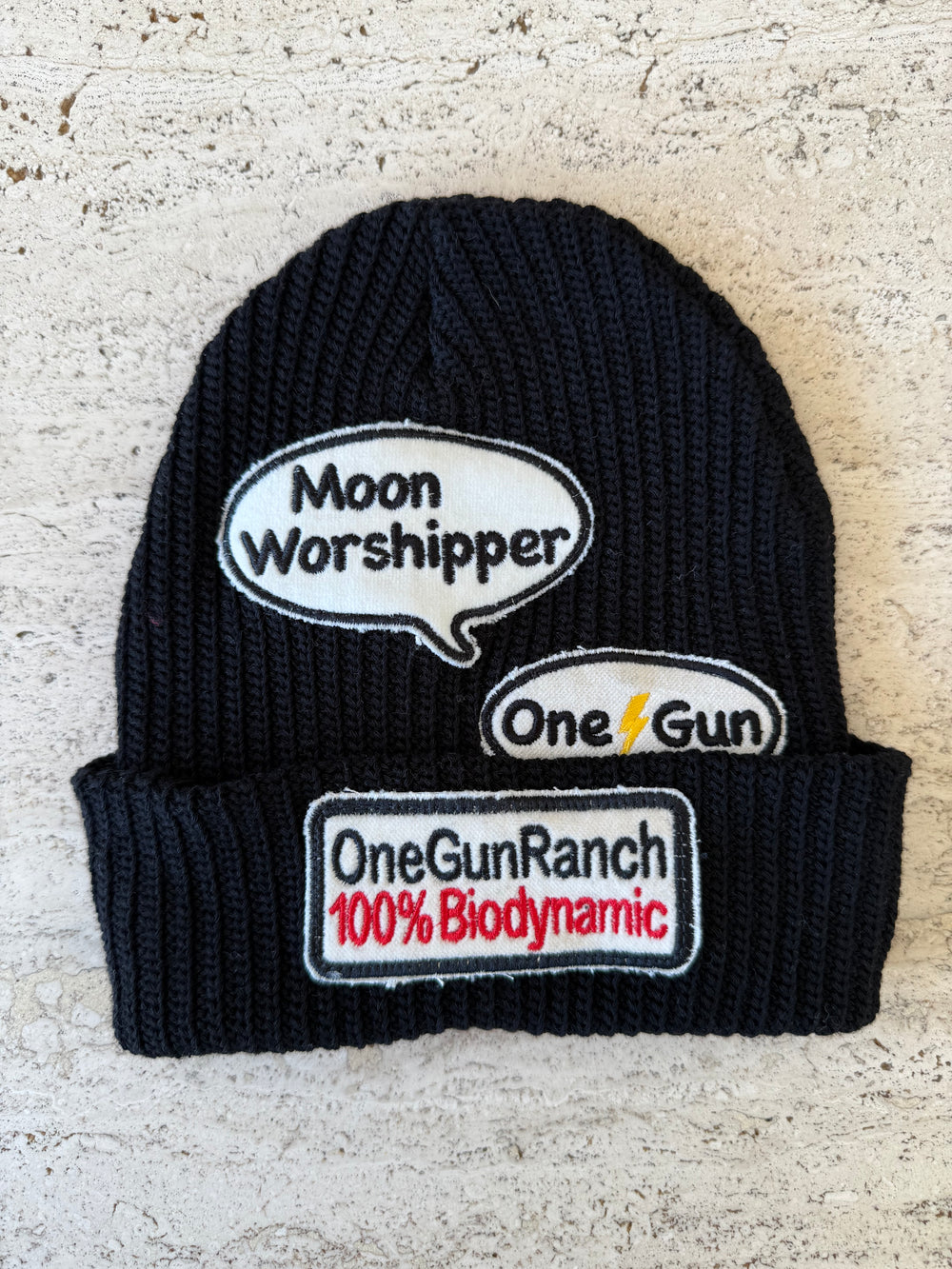 Black Momo Beanie "Moon Worshipper One Gun"/ 3 patches