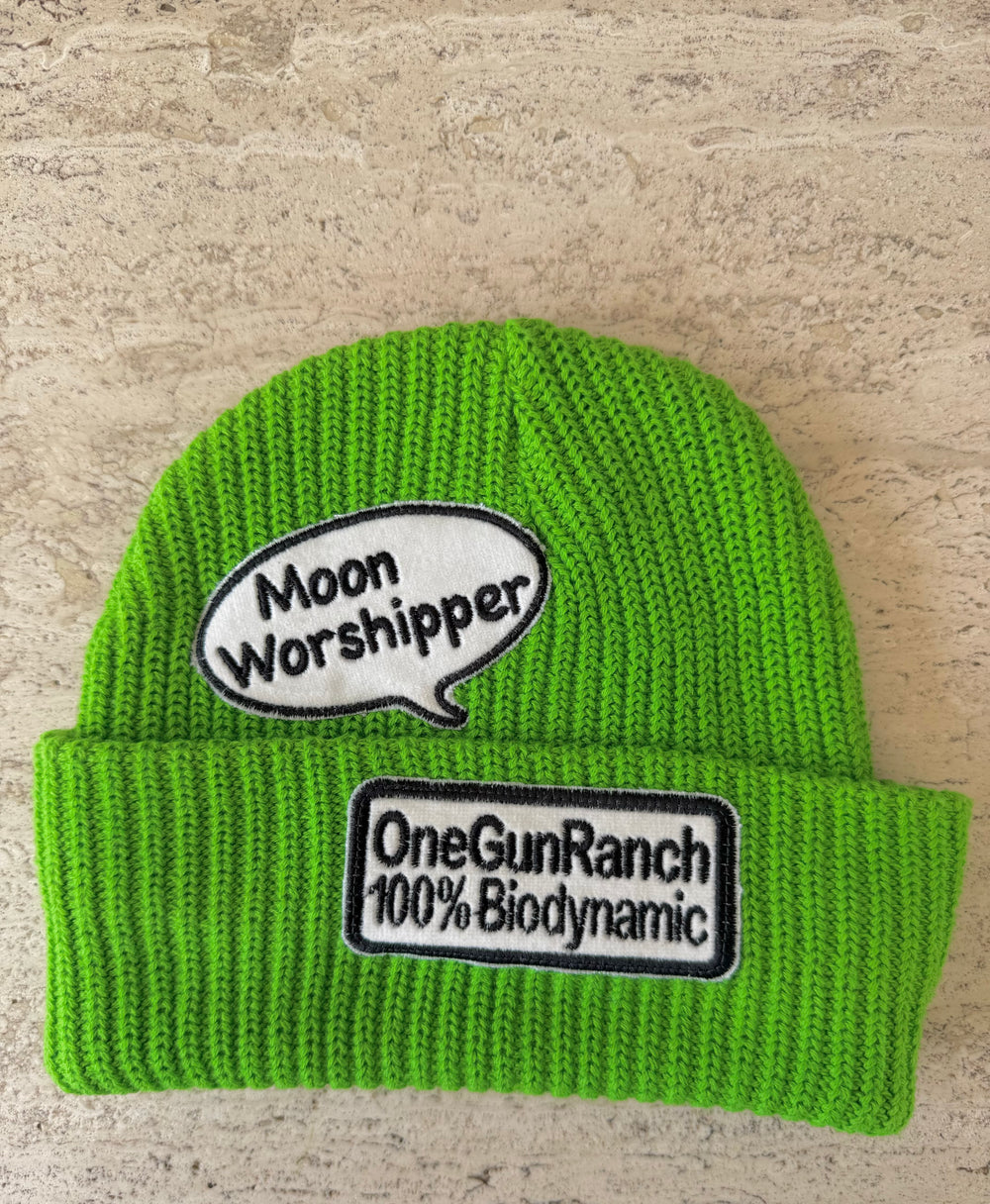 Green Momo Beanie "Moon Worshipper"/ 2 patches