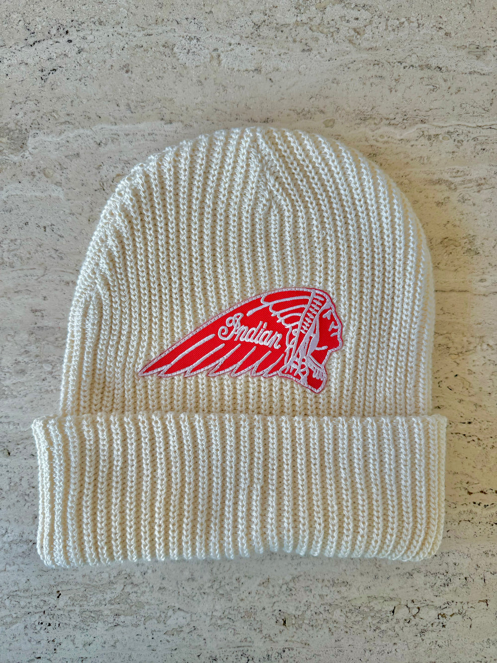 White Momo Beanie "Indian"/  1 patch