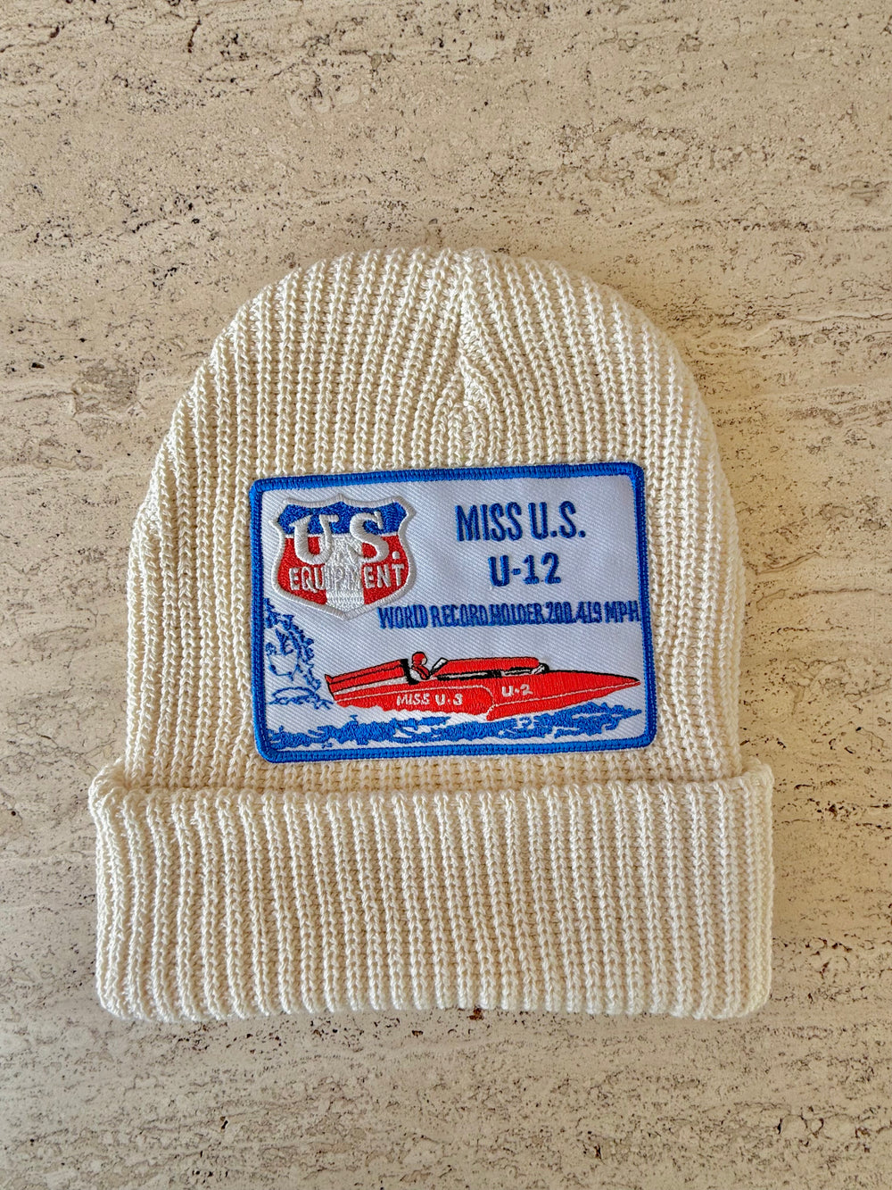 White Momo Beanie "Miss US U-12"/  1 patch