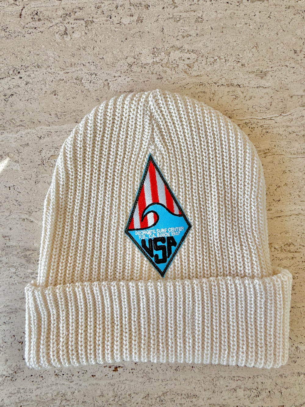 White Momo Beanie "US Surf"/  1 patch