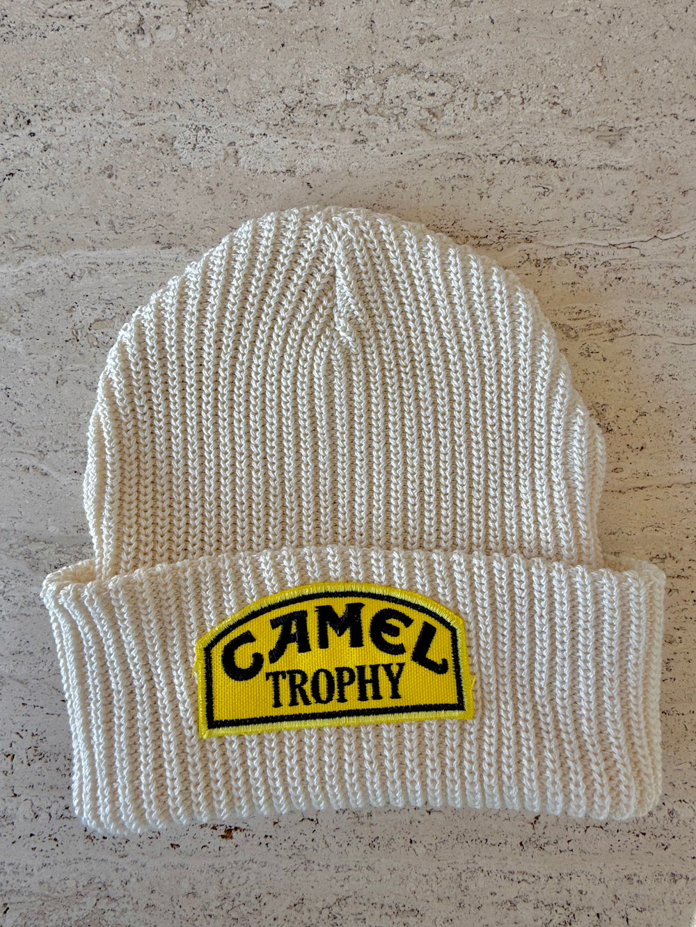 White Momo Beanie "Camel Trophy Yellow"/  1 patch