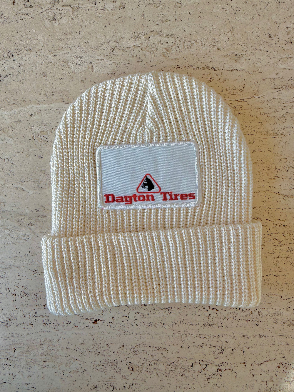 White Momo Beanie "Dayton Tires"/  2 patches