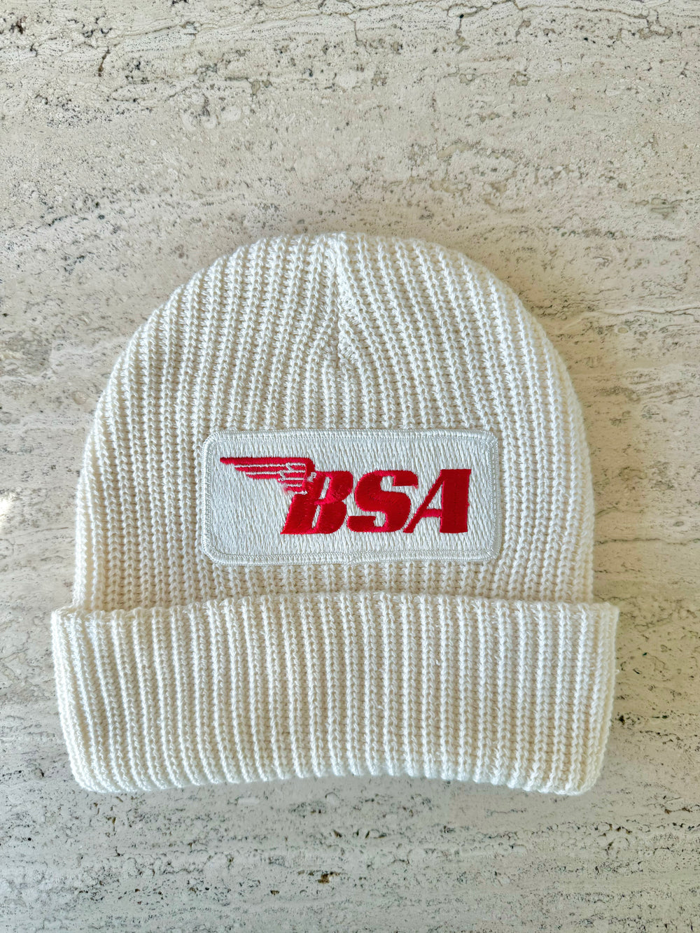 White Momo Beanie "BSA"/  1 patch