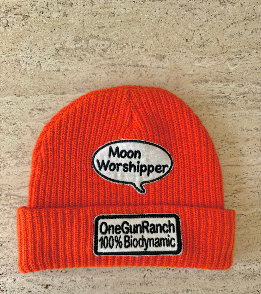 Orange Momo Beanie "Moon Worshipper"/ 2 patches