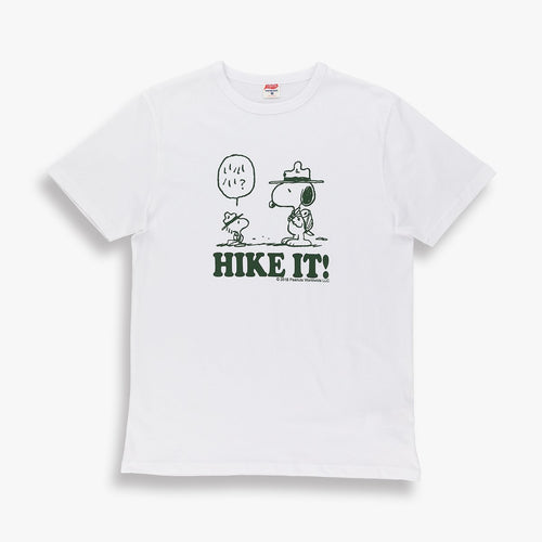 TSPTR Hike It. White shirt with Snoopy and woodstock standing facing each other. underneath it says Hike It!