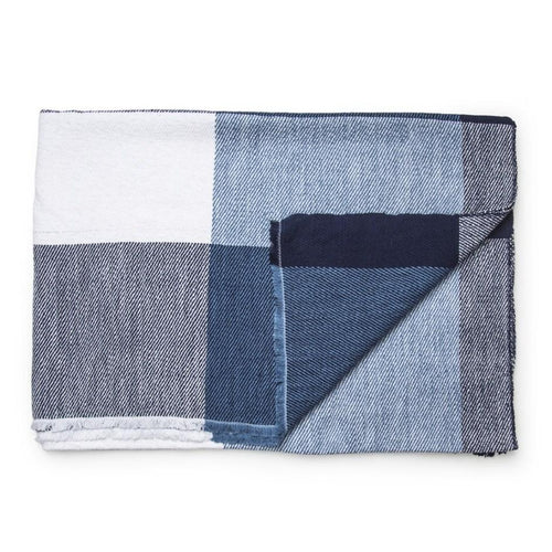 Blue, white and gray checkered Daylesford harlech throw. 100% Linen. Made in India.