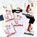 TSPTR Malibu Skate T-Shirt. White shirt with a red design of Snoopy riding a skateboard on the front. 