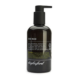 Daylesford organic hand wash. Black bottle and black push down pump lid. Nourishing botanical extracts to soften and soothe your hands 99% natural and 85% organic ingredients. geranium scent. 