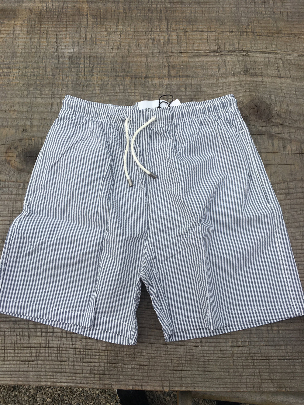 Blue and white strip Solid & Striped "The Classic" Board Short with white draw strings
