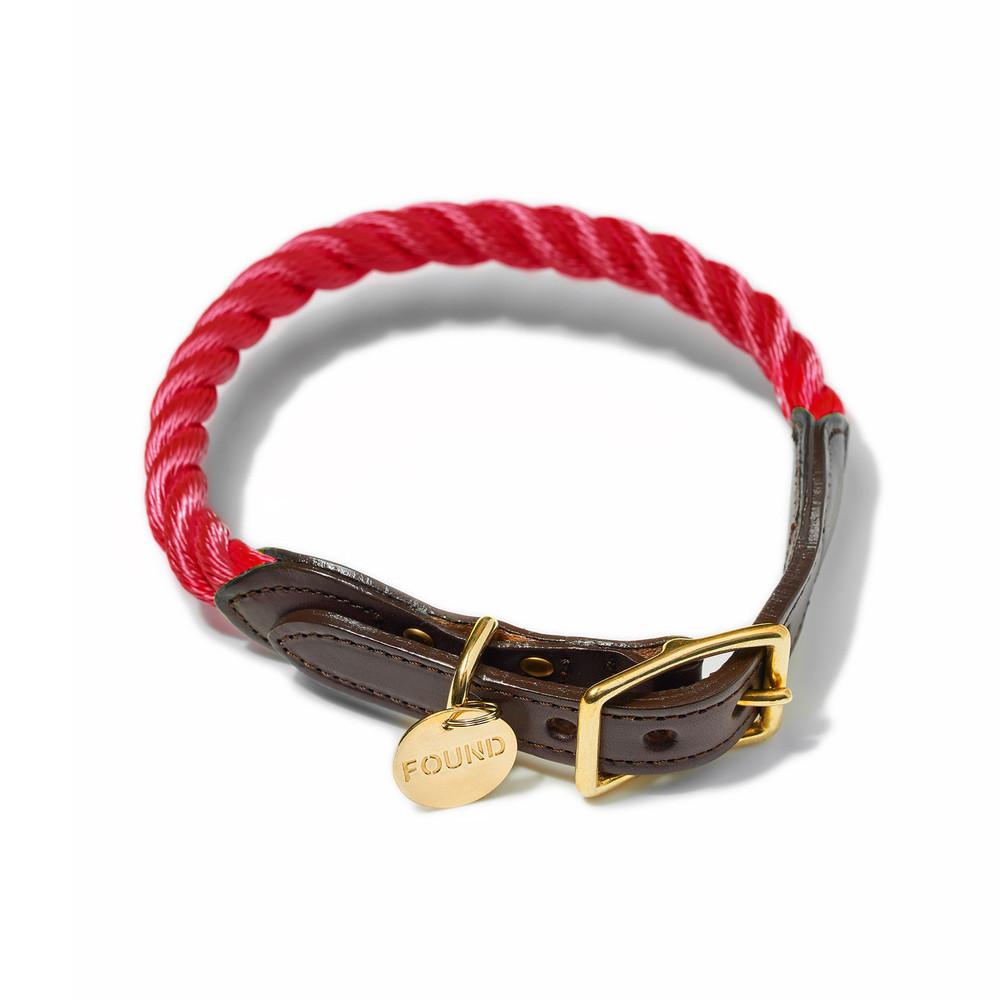 Found My Animal Dog Collar. The latch is brown with gold chrome buckles and accents. The main collar is red. 