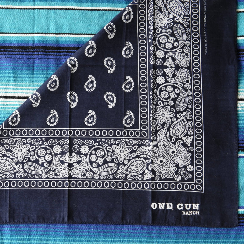 One Gun Ranch Bandana. Black and white design. Made in Los Angeles