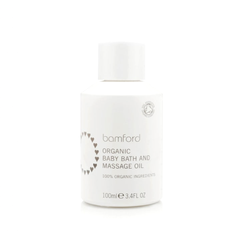 A blend of pure safflower and jojoba oils infused with Bamford's soothing blend of camomile, lavender, geranium and tea tre to use in baby's bath and for calming massage at any time.  99% Organic Ingredients. Certified by the Soil Association. SIZE - 100ml