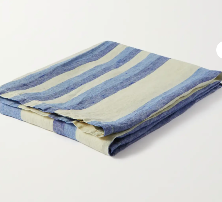 Linen Beach Towel Thin Stripe Navy/White