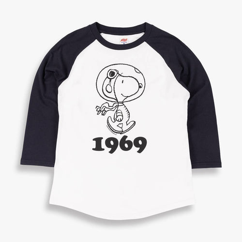 TSPTR Peanuts 50th Anniversary NASA Moon Landing Range  Limited Edition!   100% Cotton. White shirt with black long sleeves. A design of Snooping wearing an astronaut helmet with the year 1969 underneath him. 