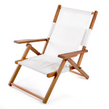  3 position reclining beach chair with large back zip pocket, armrests and soft touch outdoor canvas sling all folds up into a back pack. Business and pleasure tommy chair