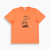 Orange Peanuts Calif T-Shirt with a design of snoopy skateboarding.  Edit alt text