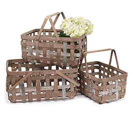 Nested Wood Metal Strip Basket Set