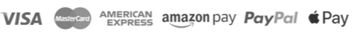 Logos for Visa, Mastercard, American Express, Amazon Payments, Paypal, and Apple Pay. All payments accepted here.